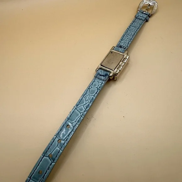 Opening Envelope Bracelet On Light Blue-Gray w/ a Glossy Crocodile Embossed Band - Picture 6 of 11